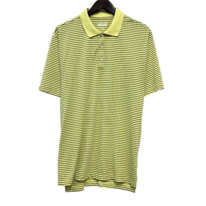 Straight Down Men's Golf Polo Shirt Yellow Striped 100% Polyester Size Large euc